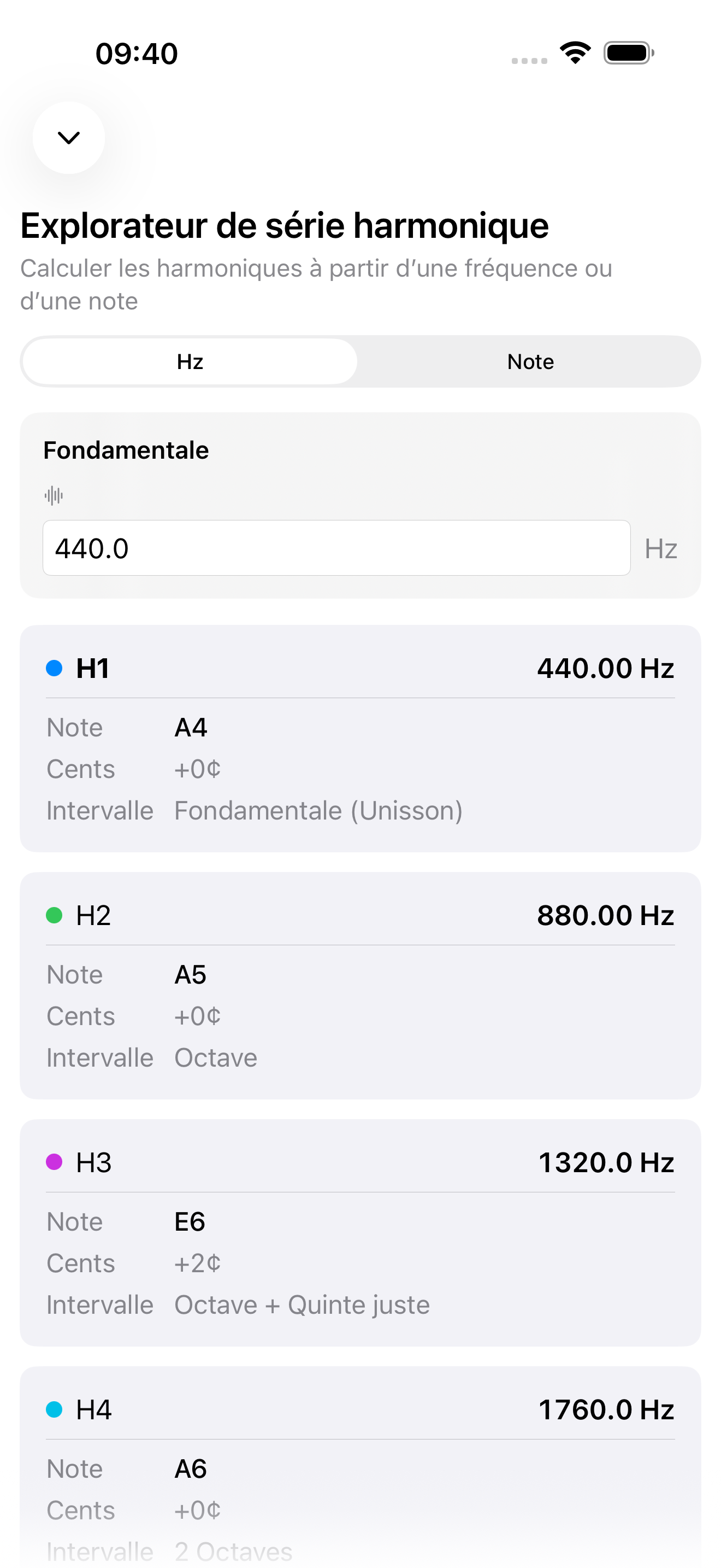 Explorateur de séries harmoniques sur iPhone